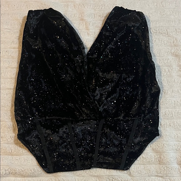Petite Black Glitter Velvet Corset Top - Picture 3 of 3